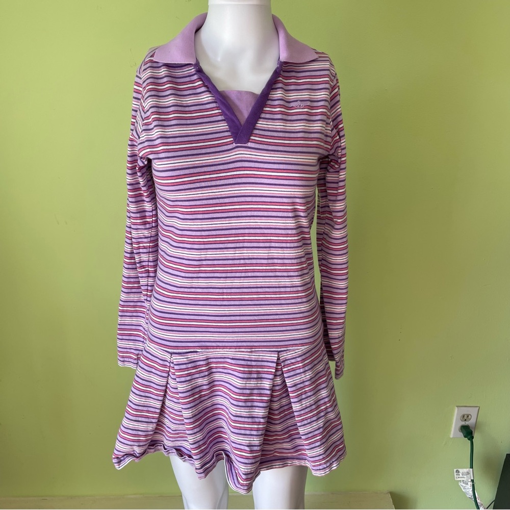 VINTAGE Y2K DOCKERS PURPLE STRIPED COLLARED DRESS SIZE LARGE GIRLS 100% COTTON